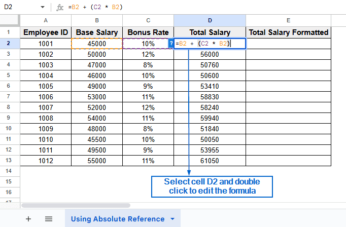 Copy Formula Using Absolute Cell References
