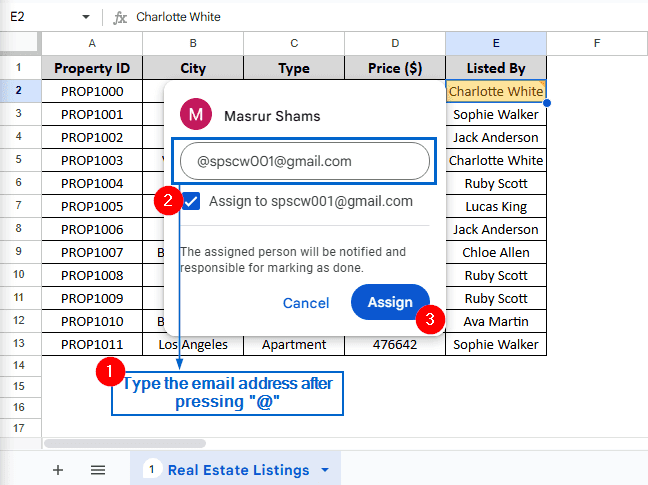 Tag Someone In Google Sheets Using Comment Box