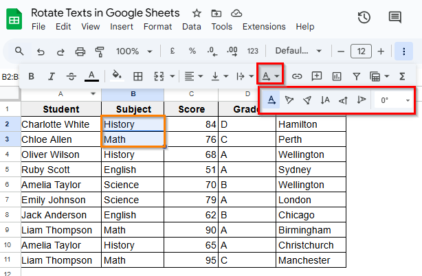 Rotate Text Using the Toolbar Option