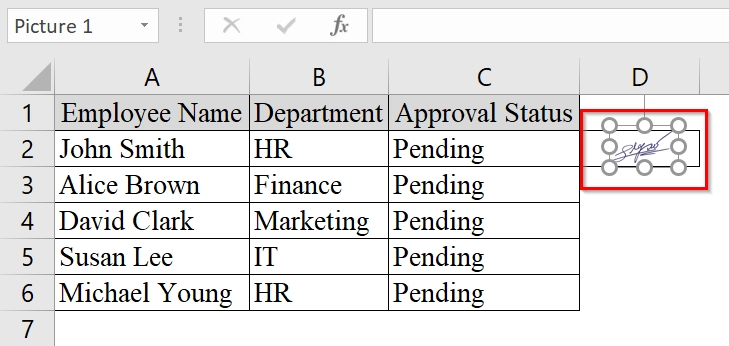 Insert Handwritten Digital Signatures in Excel