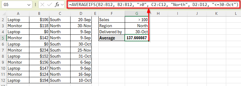 Using AVERAGEIFS to Apply Multiple Criteria