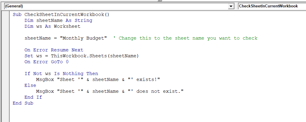 Check If the Sheet Exists in the Current Workbook