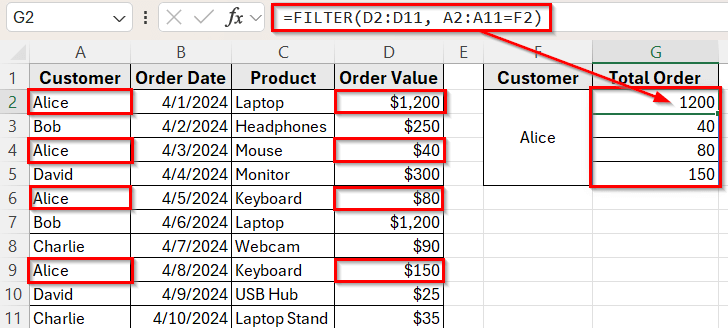 Use the FILTER Function to Return All Matching Values