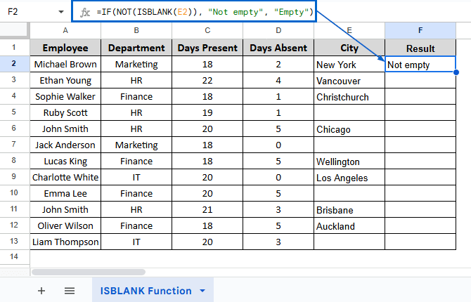 Using ISBLANK with NOT Function