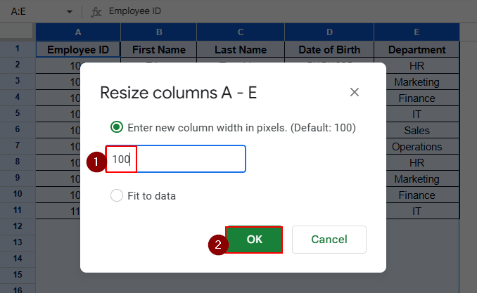 Using the Resize Option from the Context Menu Bar