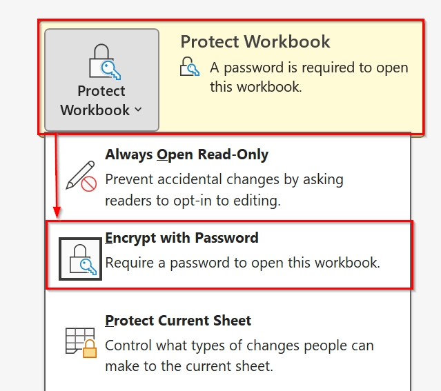Enabling Encrypt with Password to Protect Excel Workbook from Opening