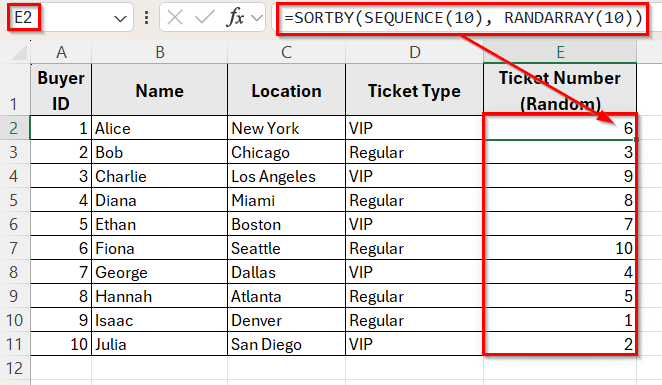 Using SORTBY, SEQUENCE, and RANDARRAY to Generate Unique Random Numbers