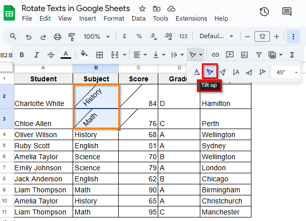 Rotate Text Using the Toolbar Option