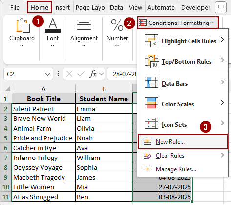 Using Conditional Formatting to Highlight Dates Before Today
