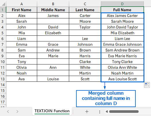 Combine Columns Easily Using the TEXTJOIN Function