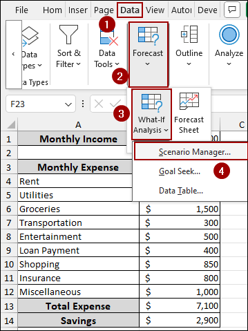Steps to Use Scenario Manager in Excel