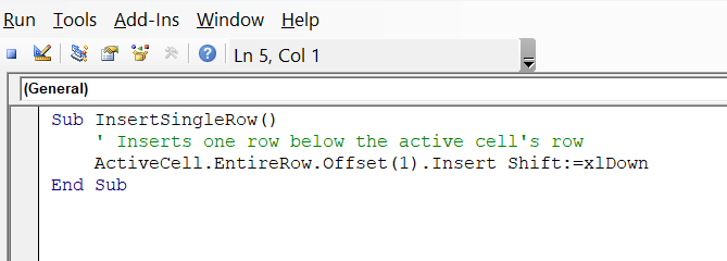 Insert a Single Row with Excel VBA