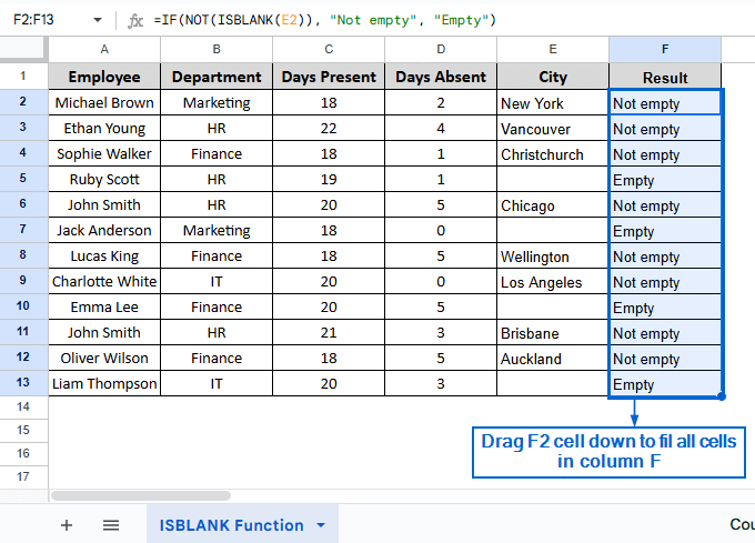 Using ISBLANK with NOT Function