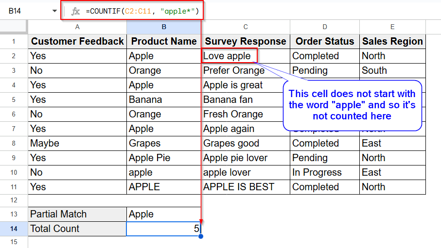 Using COUNTIF for Partial Matches to Count Cells with Specific Text