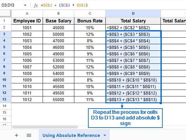 Copy Formula Using Absolute Cell References