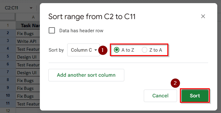 Sorting Single Column with ‘Sort Range’ Option