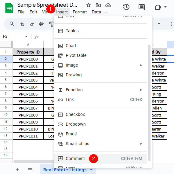 Tag Someone In Google Sheets Using the Main Menu