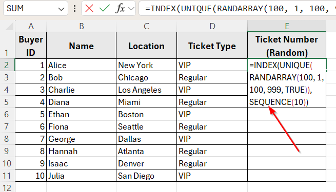 Combining INDEX, UNIQUE, and RANDARRAY to Create Unique Random Numbers in a Custom Range