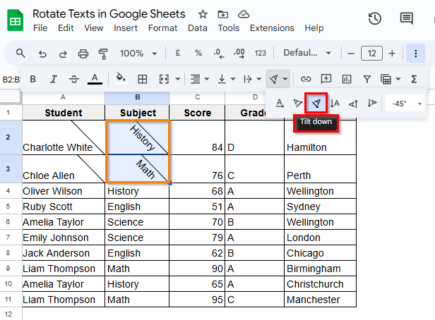 Rotate Text Using the Toolbar Option