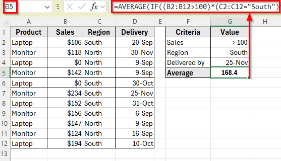 Use AVERAGE with IF for an Array Formula