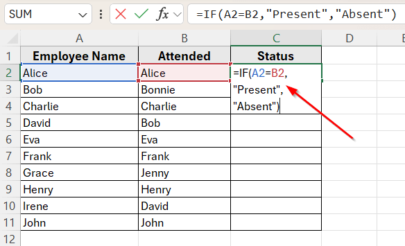 Use IF Function to Compare Two Columns and Return a Value