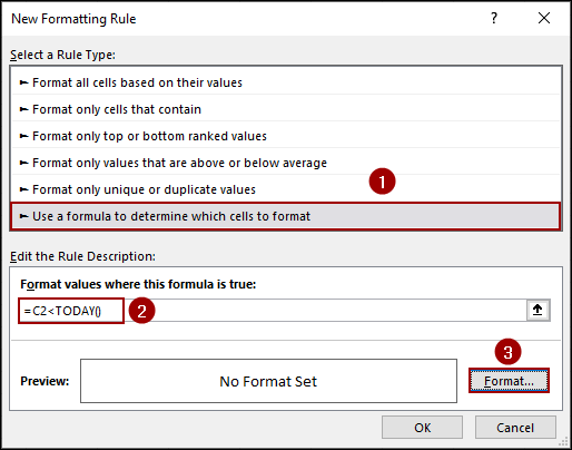 Using Conditional Formatting to Highlight Dates Before Today