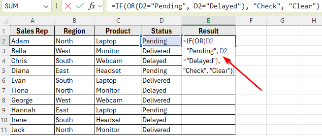 Example 2: Flag Orders with Pending or Delayed Status