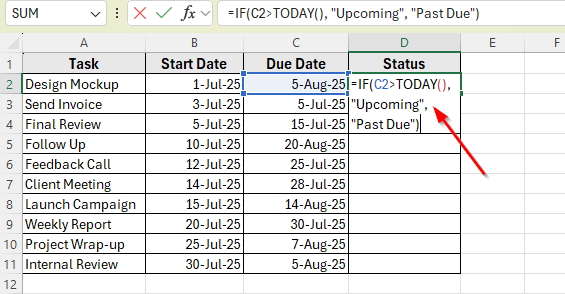 Identify Upcoming vs Past Due Tasks