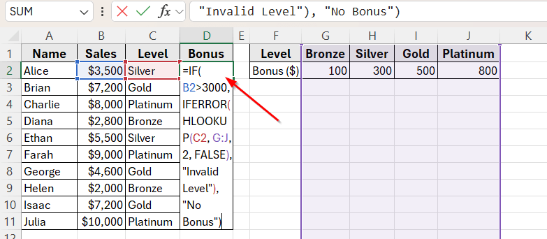 IFERROR with HLOOKUP to Handle Invalid Levels