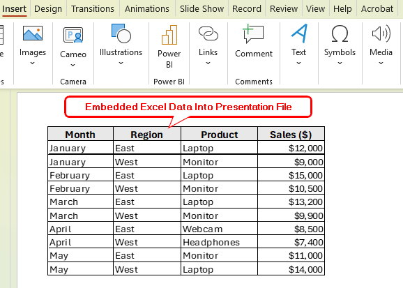 Embed Excel File as an Object in PowerPoint