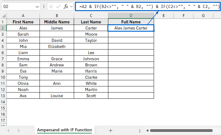 Merge Columns with Ampersand (&) and IF Function