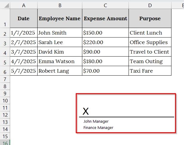 Sign with a Signature Line and a Visible Signature as Digital Signature in Excel