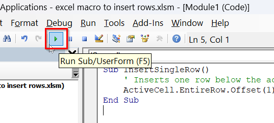 Insert a Single Row with Excel VBA