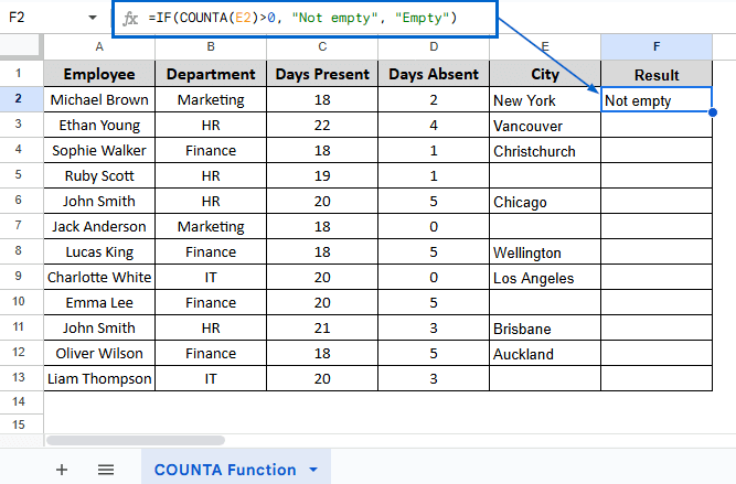 Using COUNTA to Flag Not Empty Cells