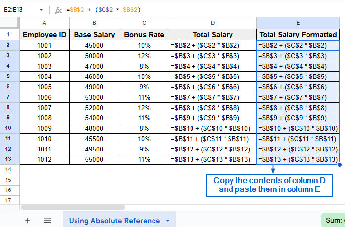 Copy Formula Using Absolute Cell References