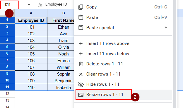 Using the Resize Option from the Context Menu Bar