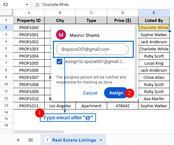 Tag Someone In Google Sheets Using the Main Menu