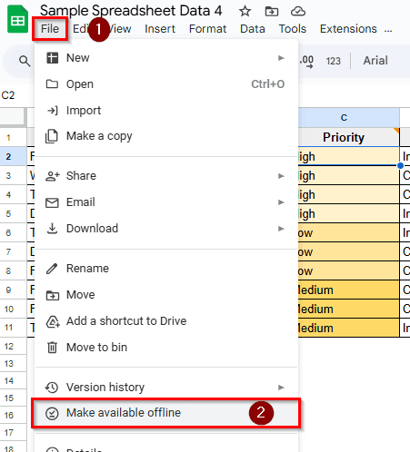 Make Specific Sheets Available Offline