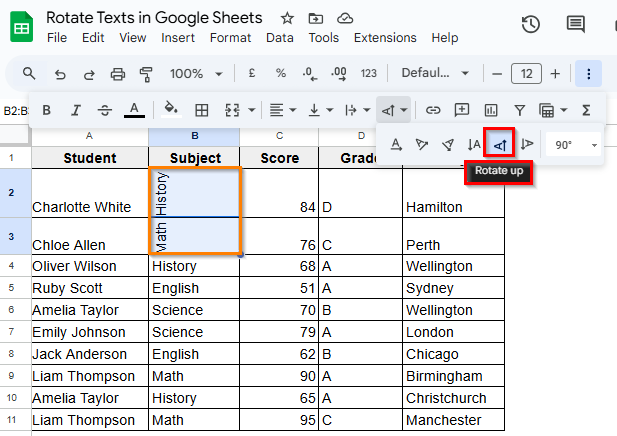 Rotate Text Using the Toolbar Option