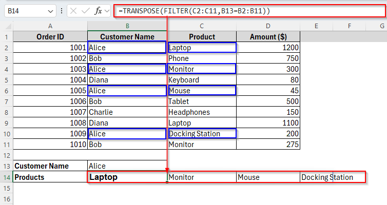 Vlookup and Return All Matches Horizontally Using FILTER Function