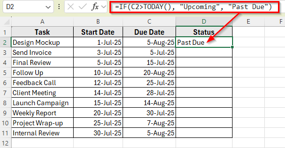 Identify Upcoming vs Past Due Tasks