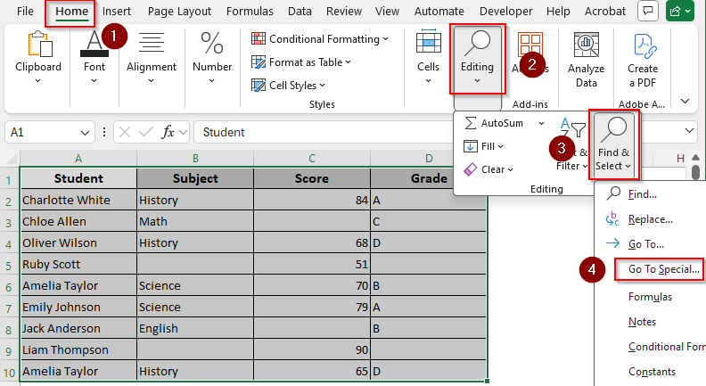 Find and Highlight Blank Cells with the Go To Special Feature
