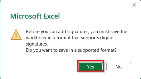 Sign with a Signature Line and a Visible Signature as Digital Signature in Excel
