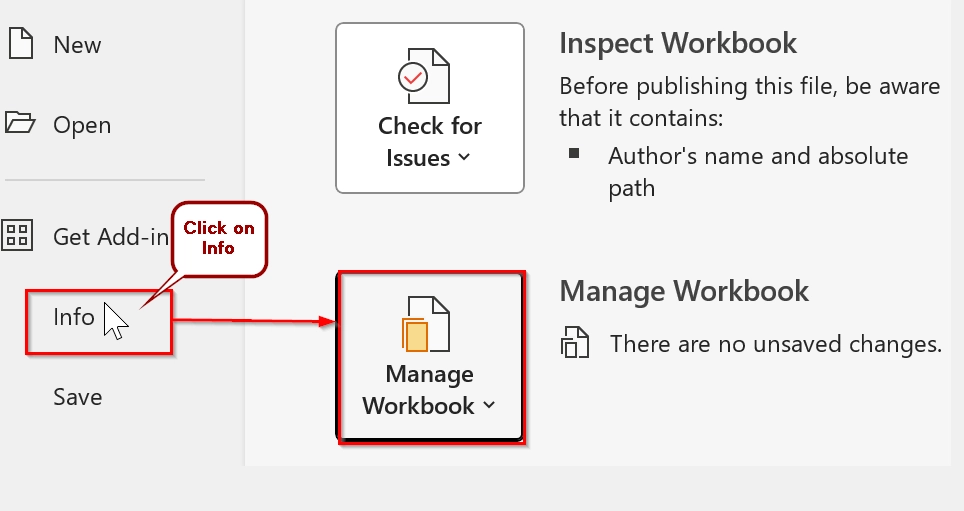 Using Manage Workbook Feature to Recover Previous Version of Excel File