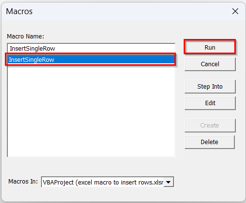 Insert a Single Row with Excel VBA