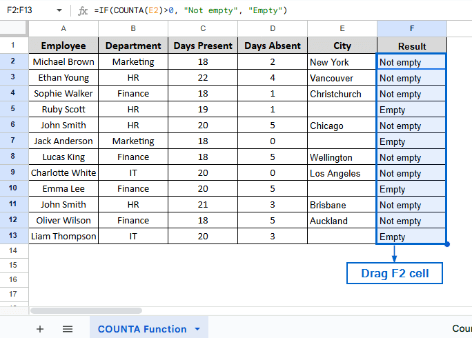 Using COUNTA to Flag Not Empty Cells