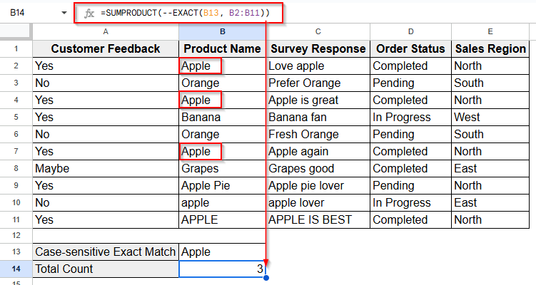 Case-Sensitive Formula to Count Cells with Specific Text
