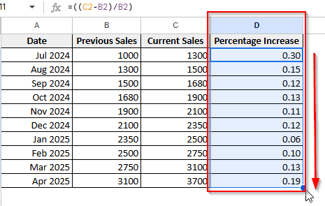 Calculate Average Percentage from Numerical Data