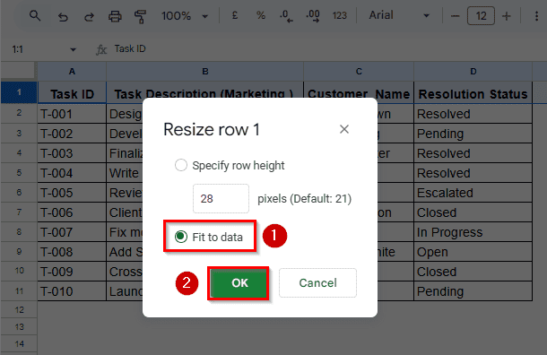Resize Row Precisely (Using Context Menu)