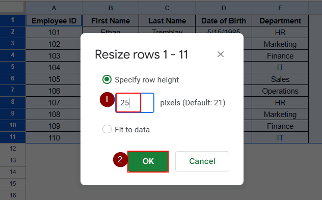 Using the Resize Option from the Context Menu Bar